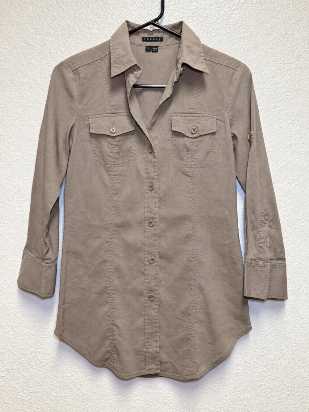 Theory Casual Button-Down Shirt in Khaki Green